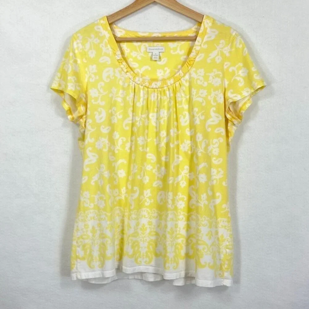 Charter Club Short Sleeve T-Shirt Floral Sunny Yellow Grandma Summer Beach XL